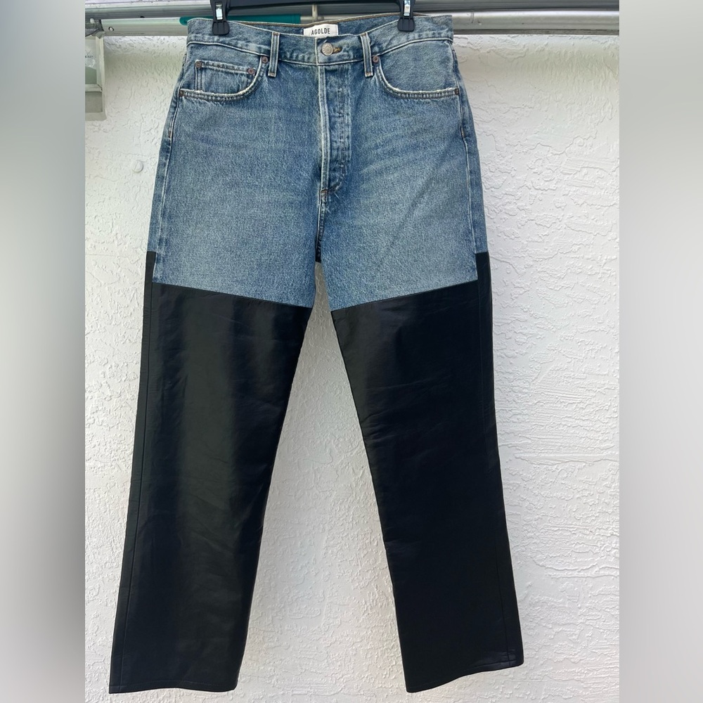 AGOLDE Pieced 90’s Pinch Waist Leather & Denim Jeans Size 29